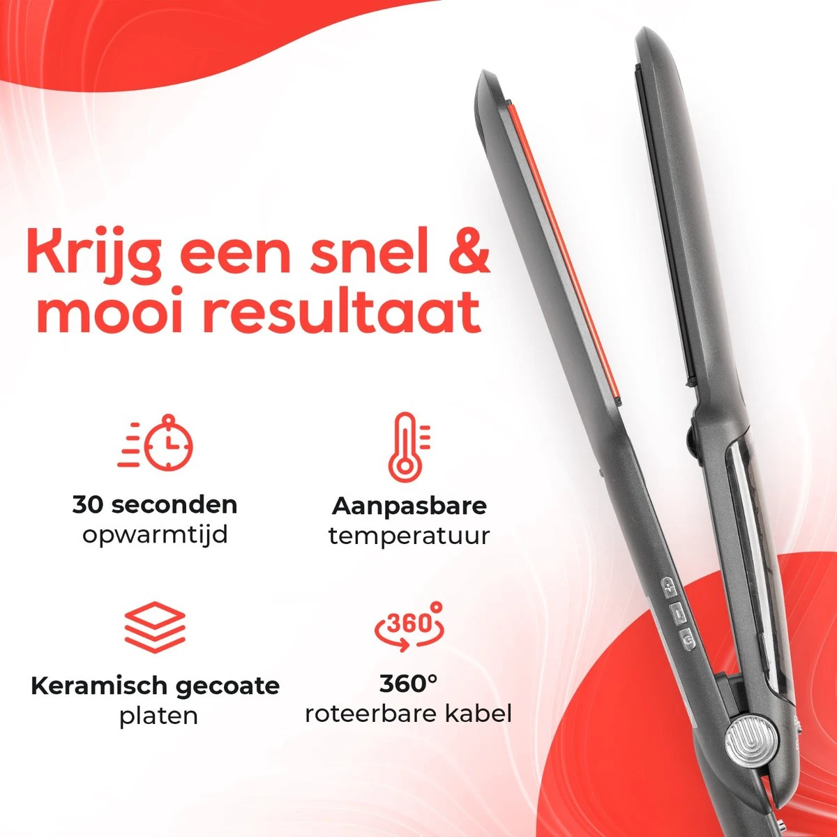 Jocam® Steampod - Professionele Stoom Stijltang - Krultang - Infrarood - Keramische Coating - Zwart - Afbeelding 4