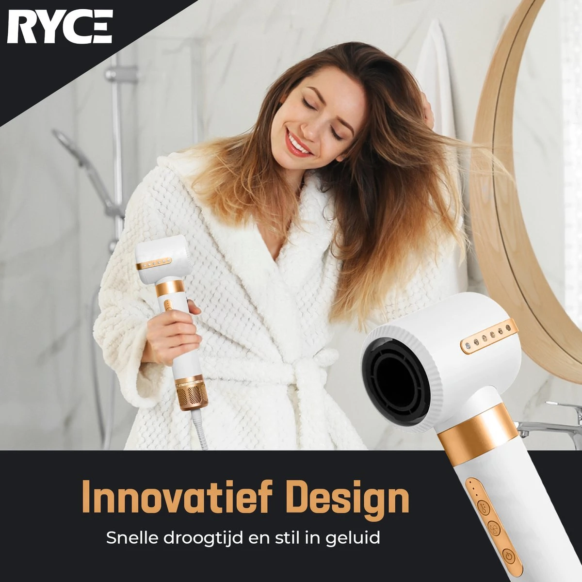 RYCE ® Multistyler PRO - 7 In 1 - Krultang - Föhnborstel - Stijltang - Krulborstel - Airstyler - Automatische Krultang - Haardroger Met Borstel - Hairwrap - Inclusief Hitte Handschoen - Wit / Goud - Afbeelding 4