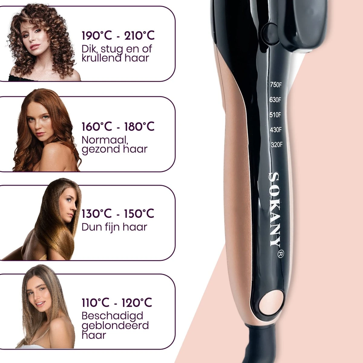 Sokany 25mm Curling Tong Krultang - 5 Temperatuurinstellingen - Compacte Krullen - Afbeelding 2