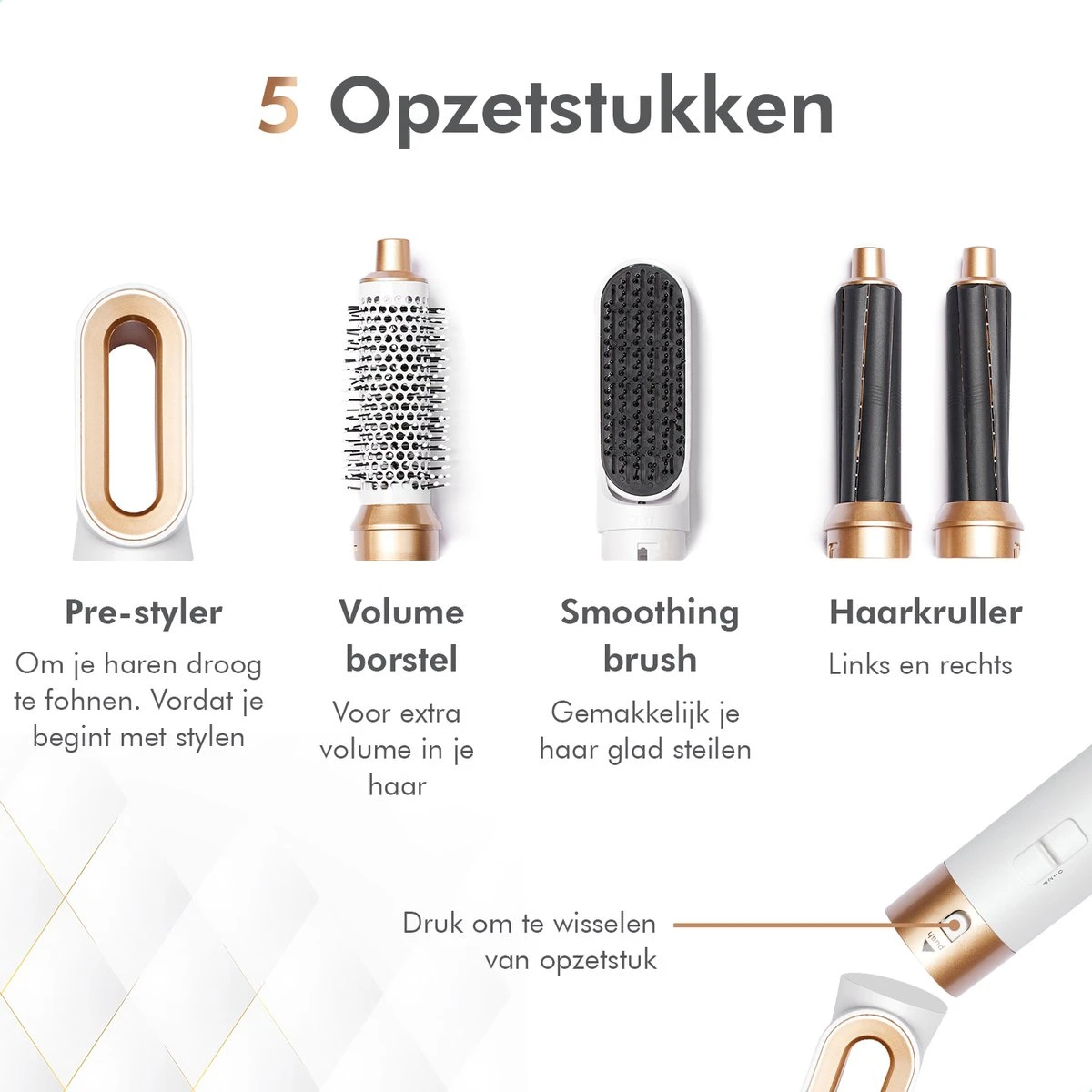 Dryze Airstyler Crème White/gold - Krultang - Föhn - Airwrap - Föhnborstel En Stijltang In 1 - Afbeelding 4