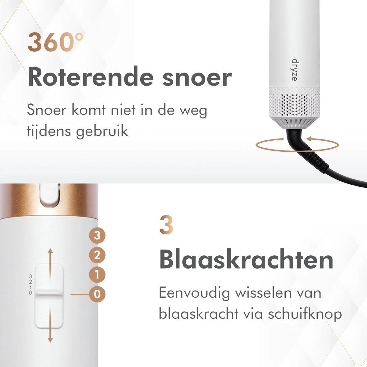 Dryze Airstyler Crème White/gold - Krultang - Föhn - Airwrap - Föhnborstel En Stijltang In 1 - Afbeelding 5