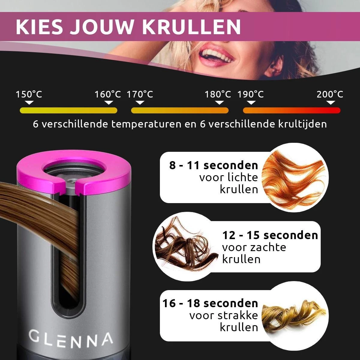 GLENNA® Automatische Krultang - Draadloos - Afbeelding 5