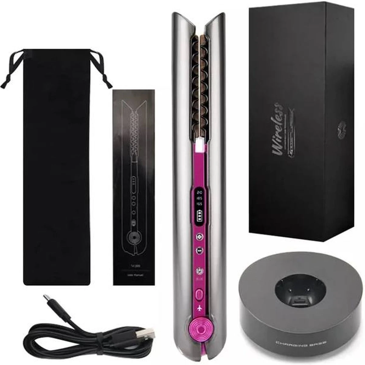 VENEUX® - Draadloze 2 In 1 Krultang En Stijltang - Grijs / Roze - Tiktok - Afbeelding 12