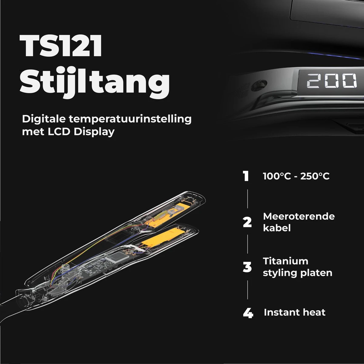 Ace & Taylor TS121 Titanium Stijltang - Zwart - Afbeelding 3