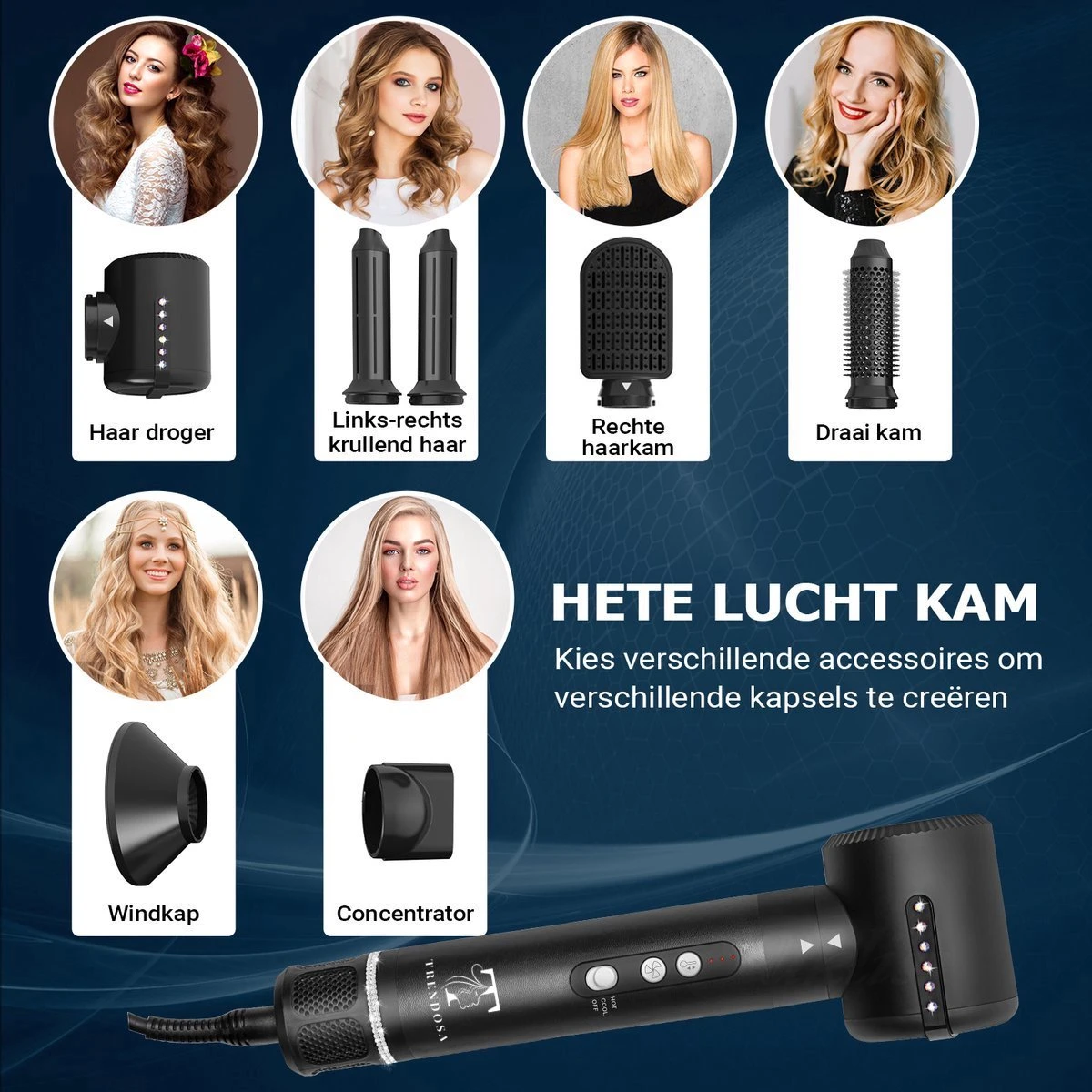 Trendosa Airwrap Set -Airstyler-7 In1- Föhnborstel- Stijlborstel- Inclusief Hitte Handschoen En Haarclips - Afbeelding 5