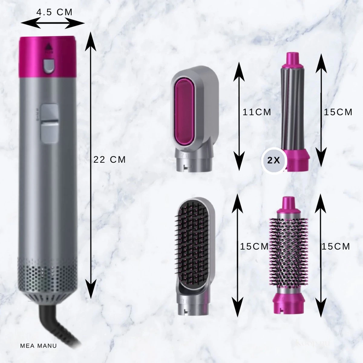 Mea Manu® - Airwrap - Krultang 5 In 1 – Föhnborstel - Hetelucht Borstel - Stijlborstel - Valentijn Cadeautje Voor Haar - Haardroger - Airstyler - Elektrische Krultang 5 In 1 - Krulborstel – Haarborstel Electrisch - Ionische Haardroger - Afbeelding 11