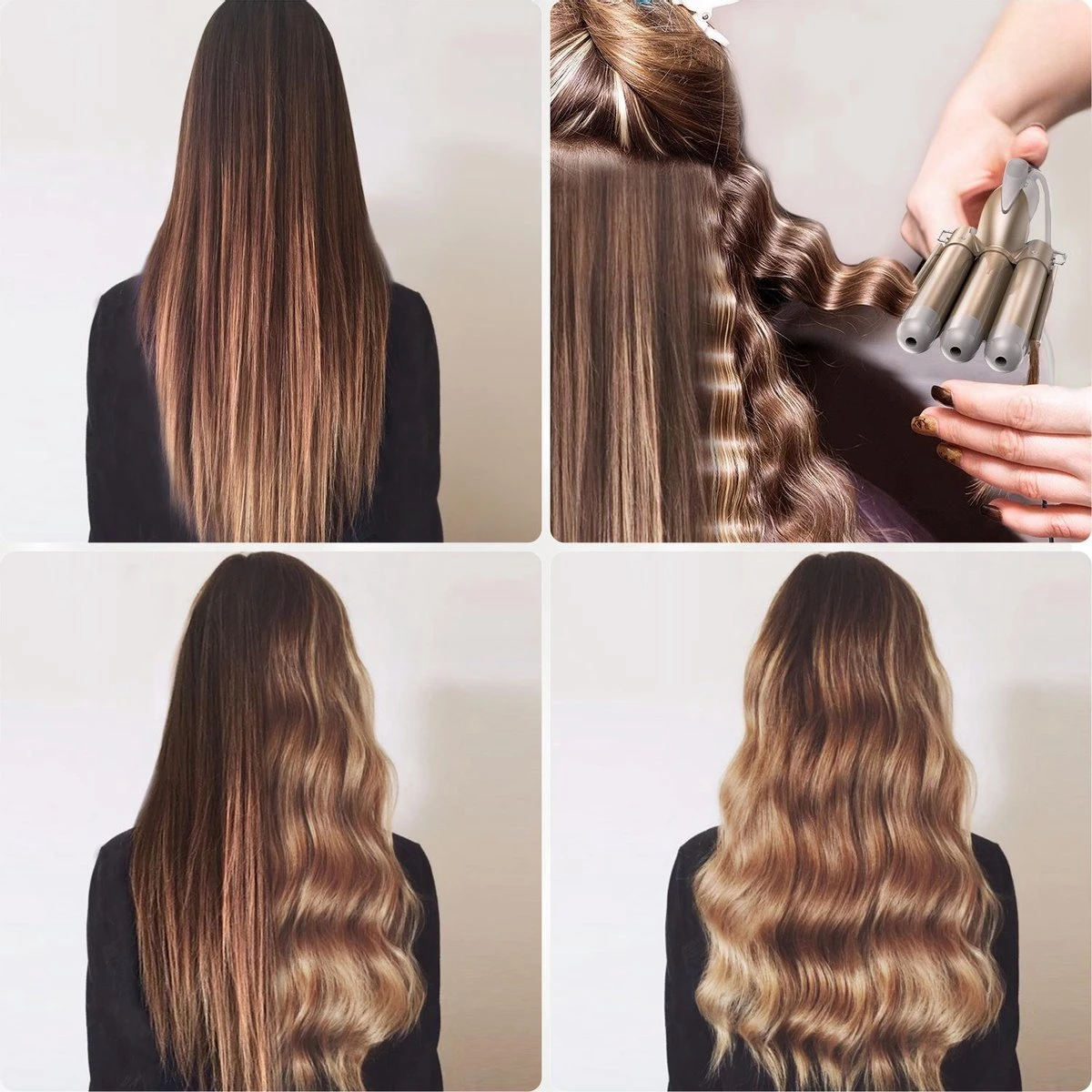 Rock&Rose Wafeltang Haar - Inclusief Gratis Haarborstel - Beach Waves Krultang - Golvenkrultang - Wave Krultang - Wit / Beige - Afbeelding 2