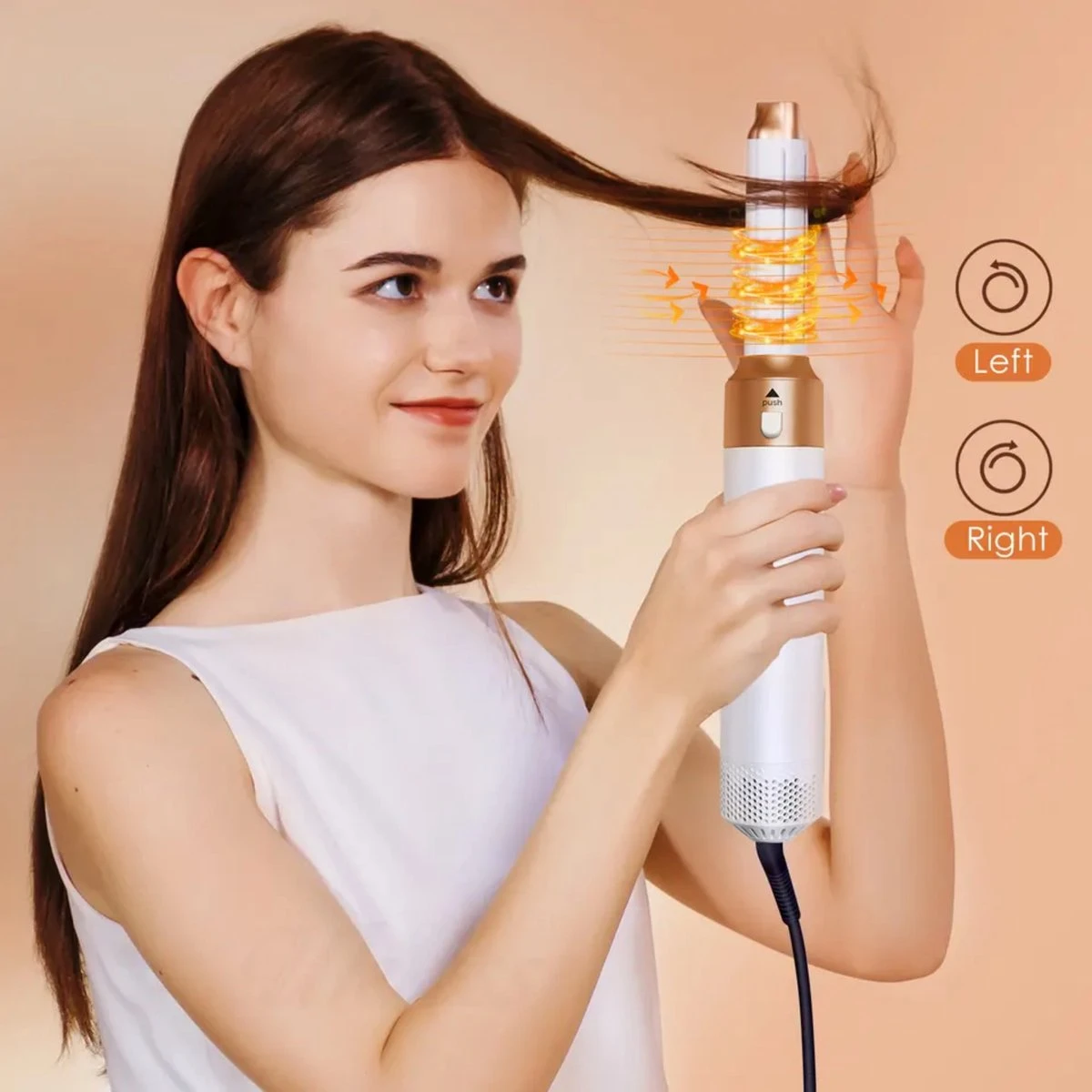 Glamour Airwrap 5 In 1 - Krultang - Föhnborstel - Stijltang - Multistyler - Krulborstel - Luxe Cadeau Set - 2023 Edition White/Gold - Afbeelding 4