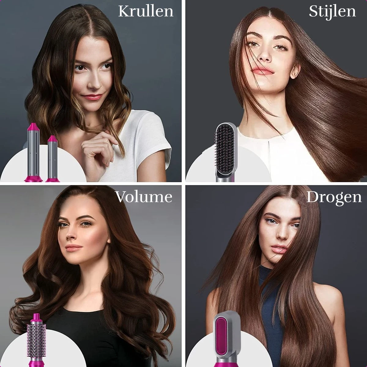 Vanilon Airwrap 5-in-1 Föhnborstel - Föhn, Stijltang En Krultang In één - 5 Opzetstukken - 1.000W - Afbeelding 4