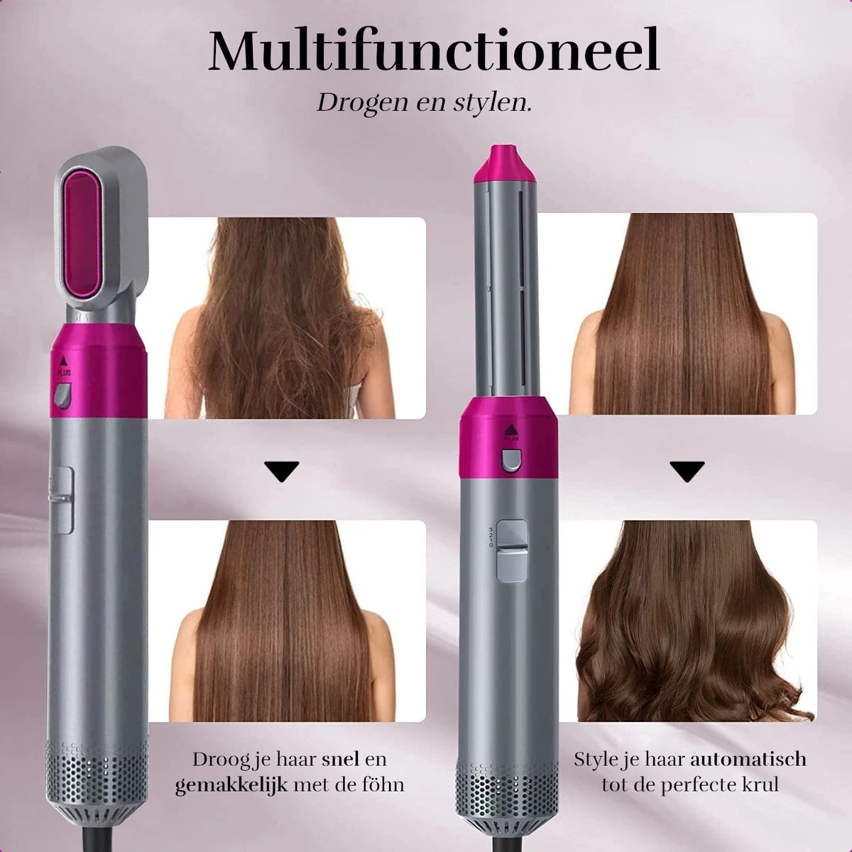 Vanilon Airwrap 5-in-1 Föhnborstel - Föhn, Stijltang En Krultang In één - 5 Opzetstukken - 1.000W - Afbeelding 6