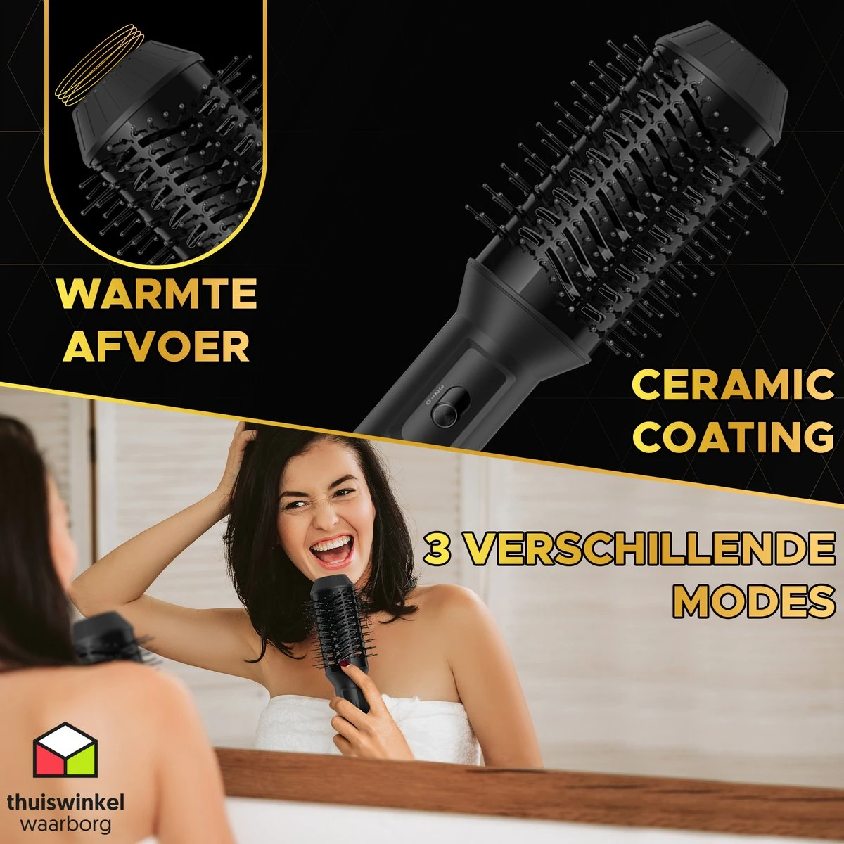 Toivo 3 In 1 Föhnborstel - Zwart - Extra Lange Snoer 2 Meter - Stijlborstel - Krulborstel - Magic Brush - Ronde Haar Borstel - Multistylers - Afbeelding 7