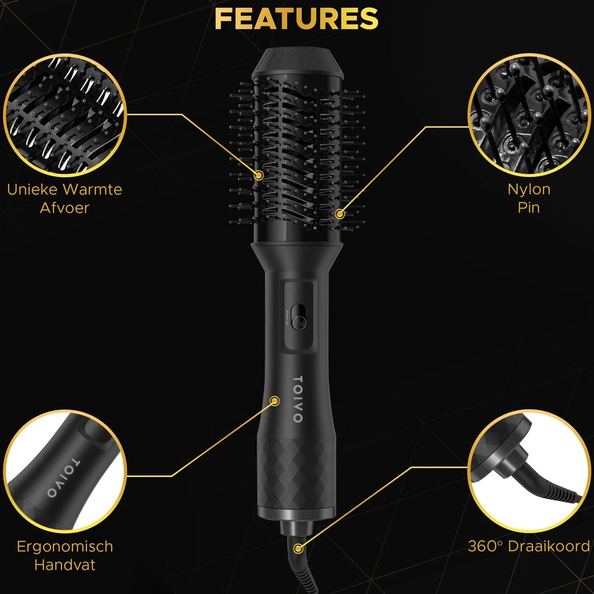 Toivo 3 In 1 Föhnborstel - Zwart - Extra Lange Snoer 2 Meter - Stijlborstel - Krulborstel - Magic Brush - Ronde Haar Borstel - Multistylers - Afbeelding 9