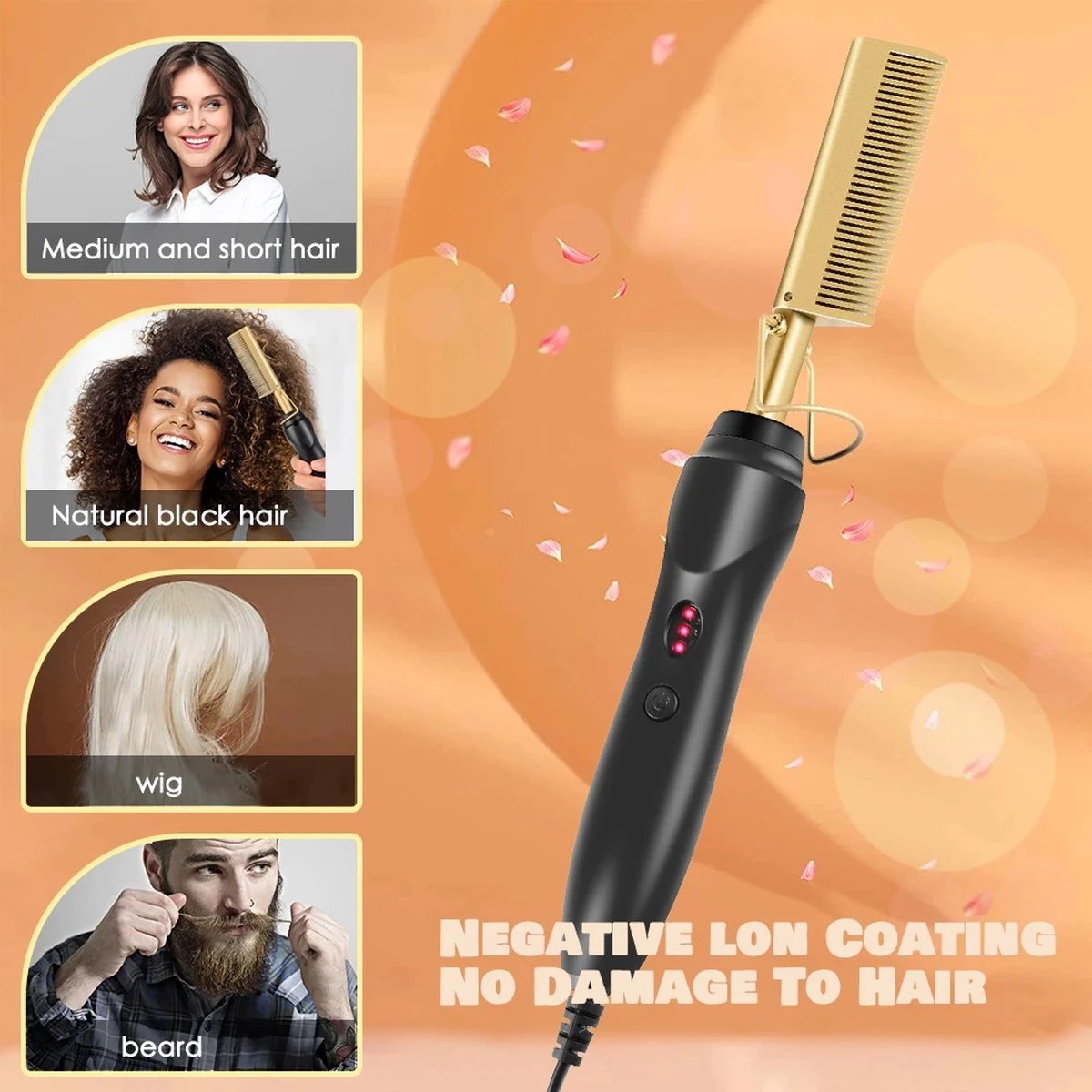 Premium Professionele Wonderkam - Stijltang, Keramische Haar- En Stijlborstel Voor Het Krullen, Gladmaken, Kammen En Stylen Van Het Haar, Hot Heat Comb Hair Straightener Voor Dames En Vrouwen (zwart) - Afbeelding 6