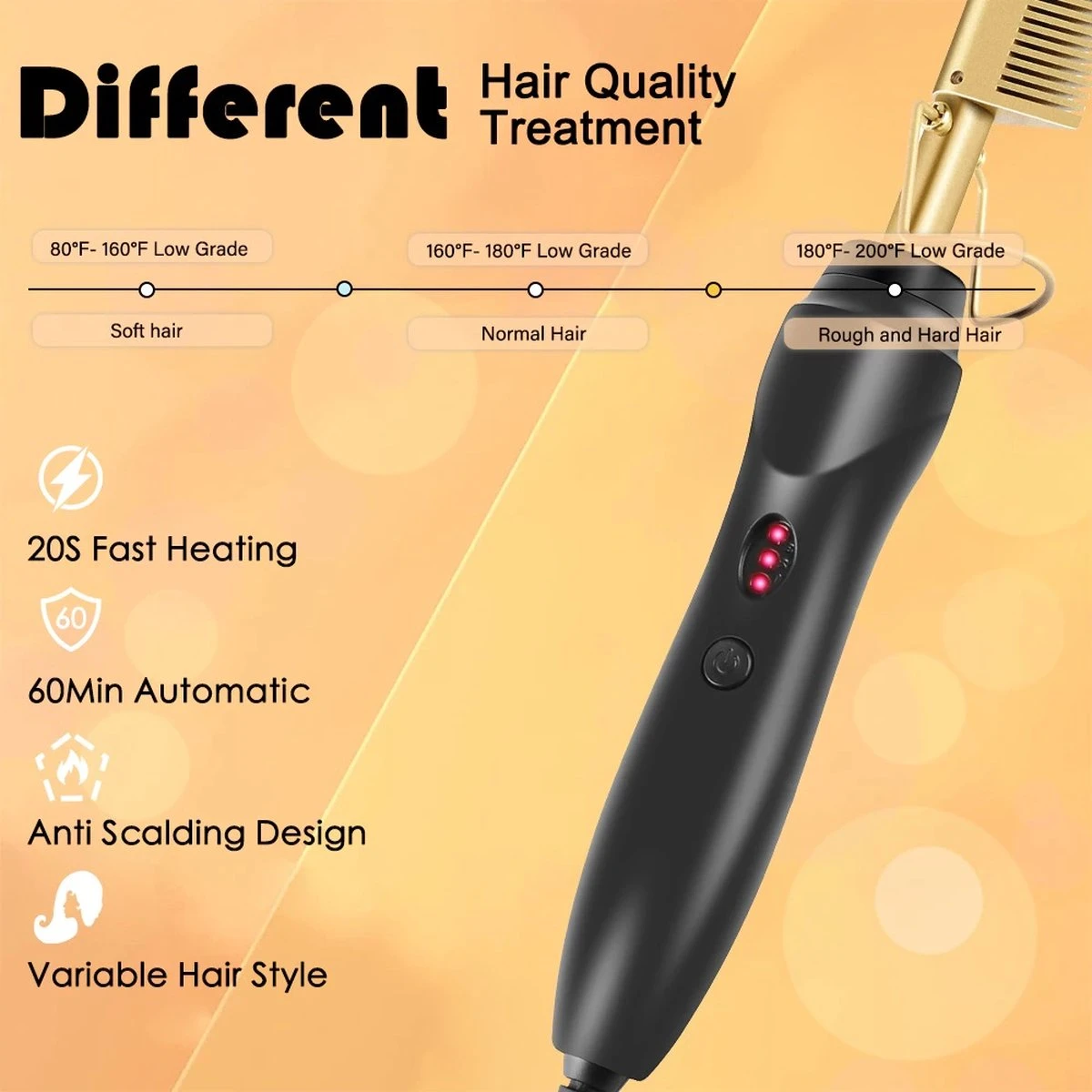 Premium Professionele Wonderkam - Stijltang, Keramische Haar- En Stijlborstel Voor Het Krullen, Gladmaken, Kammen En Stylen Van Het Haar, Hot Heat Comb Hair Straightener Voor Dames En Vrouwen (zwart) - Afbeelding 7