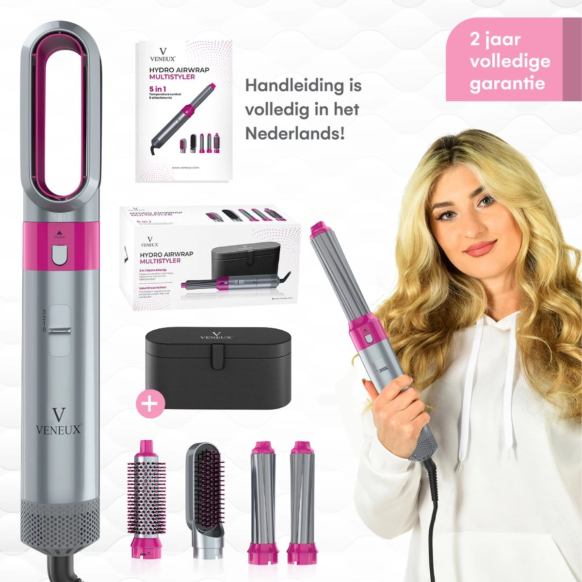 VENEUX® Airwrap Krultang - Krultangen - Föhnborstel - 5 In 1 Multi Styler - Grijs - TikTok -Inclusief Leren Opbergcase - Nieuwste Versie 2.5 Maart 2023 Edition - Afbeelding 8