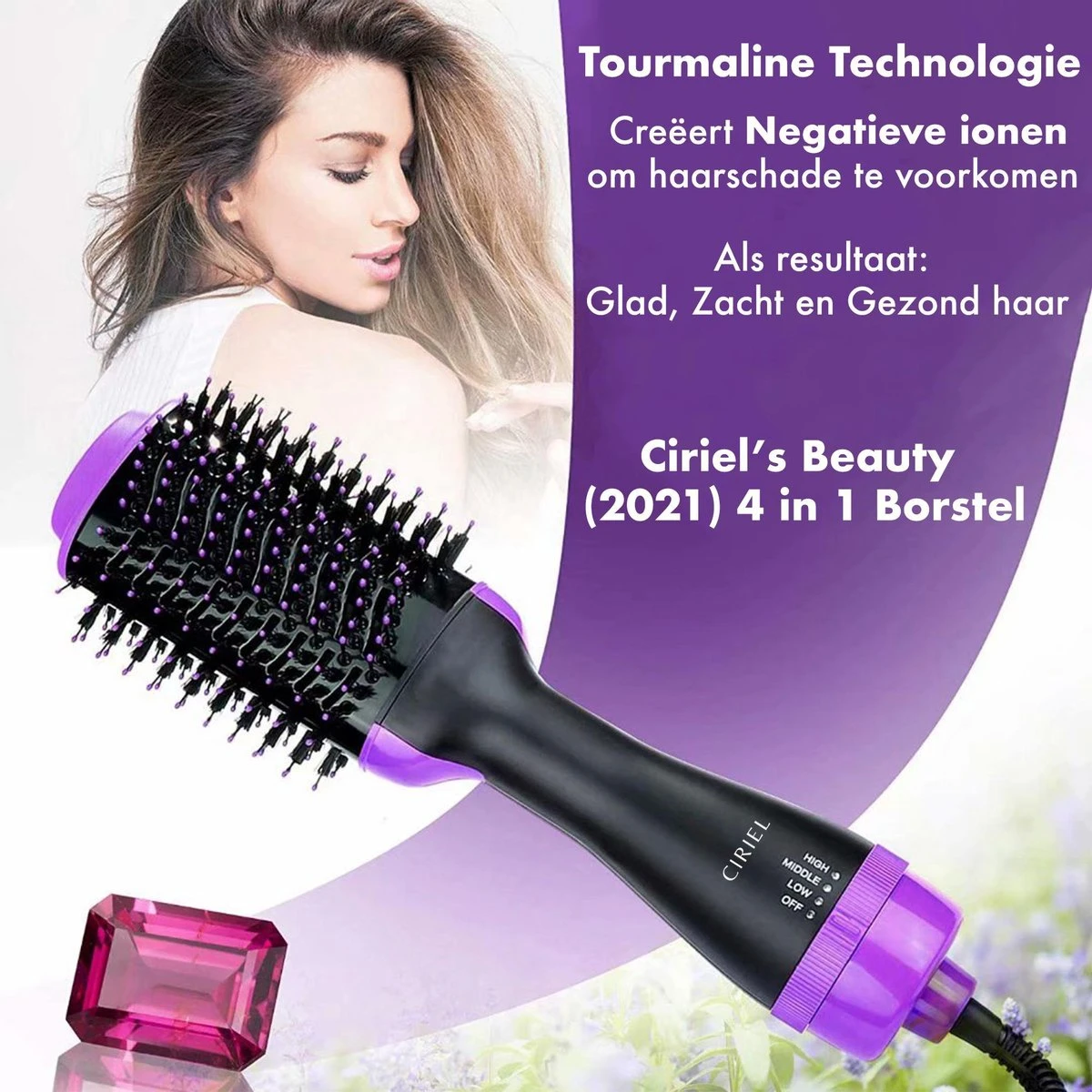 Ciriel CT31 Pro - Fohnborstel - Paars - Fohn - Haardroger - Krulborstel - Magic Brush - 4 In 1 - Krultang - Stijltang - Beauty - Borstel - Keramisch - Afbeelding 3