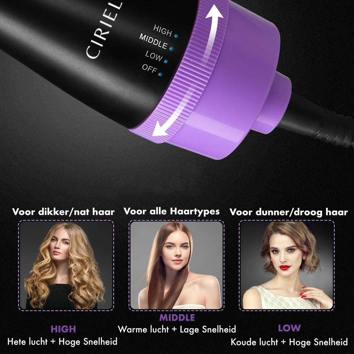 Ciriel CT31 Pro - Fohnborstel - Paars - Fohn - Haardroger - Krulborstel - Magic Brush - 4 In 1 - Krultang - Stijltang - Beauty - Borstel - Keramisch - Afbeelding 10