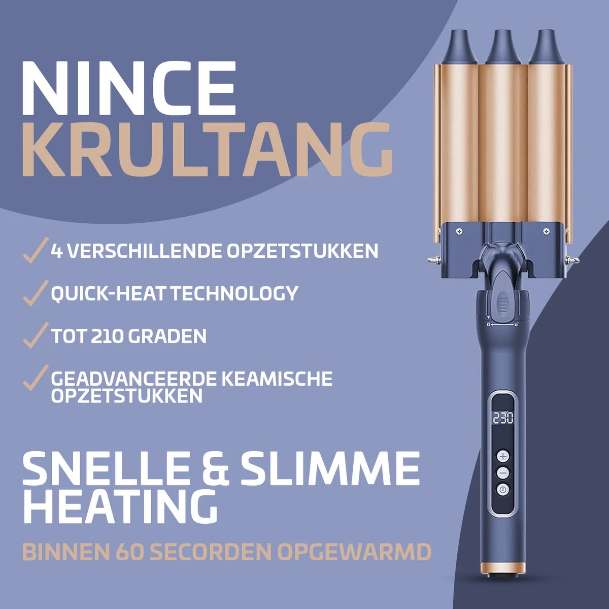 Nince Luxe Keramische Krultang Met Opzetstukken - Wafeltang Waver Golvenkrultang - Curling Iron - 9 Tot 32mm - Afbeelding 4