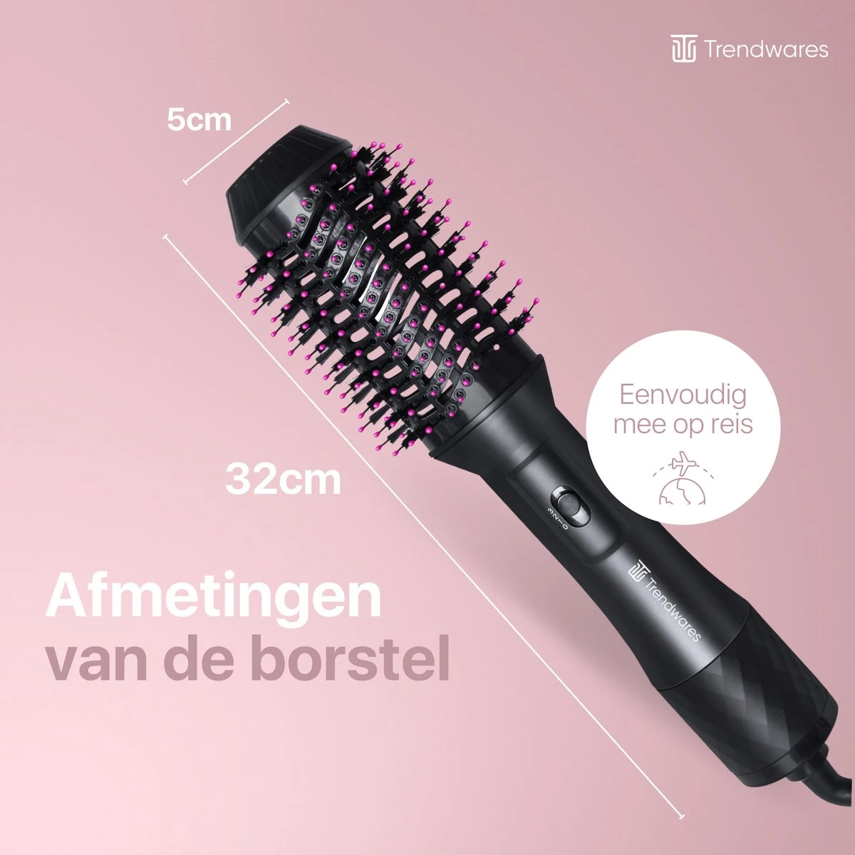 Trendwares Föhnborstel 3 In 1 - Magic Brush Voor Krullen / Kort / Lang & Stijl Haar – Krulborstel - Föhn – Stijltang – Krultang – Föhnborstel Rond – Zwart/Roze 10 Trendwares Föhnborstel 3 In 1 - Magic Brush Voor Krullen / Kort / Lang & Stijl Haar – Krulborstel - Föhn – Stijltang – Krultang – Föhnborstel Rond – Zwart/Roze - Afbeelding 8