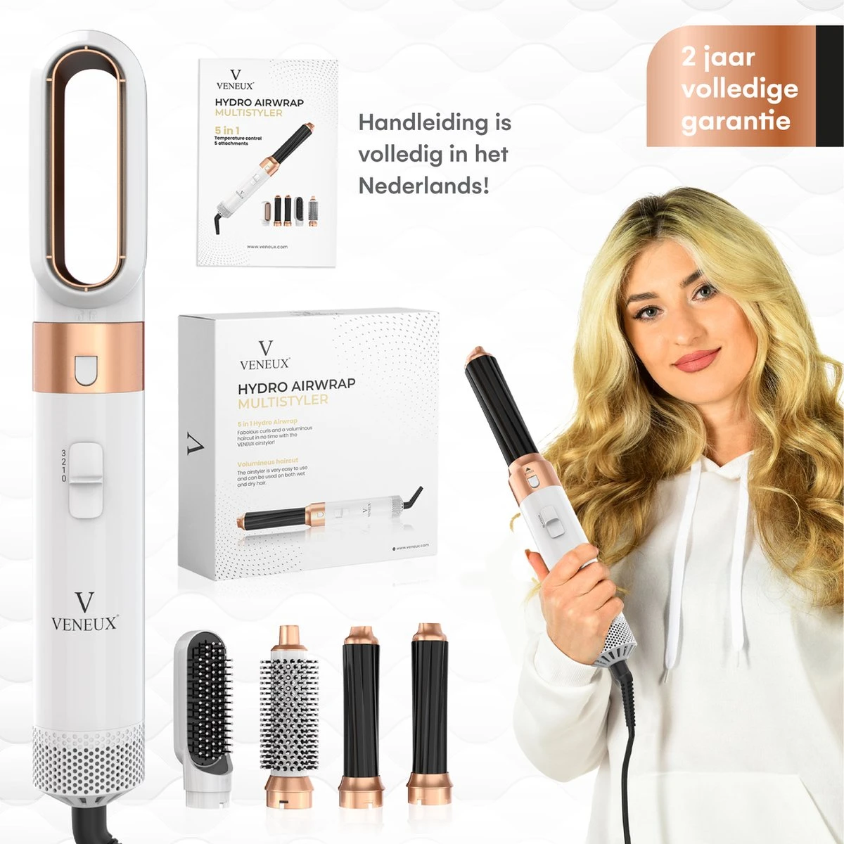 VENEUX® Airwrap Krultang - Krultangen - Föhnborstel - 5 In 1 Multi Styler - Wit - TikTok - Nieuwste Versie 2.5 Maart 2023 Edition - Afbeelding 7