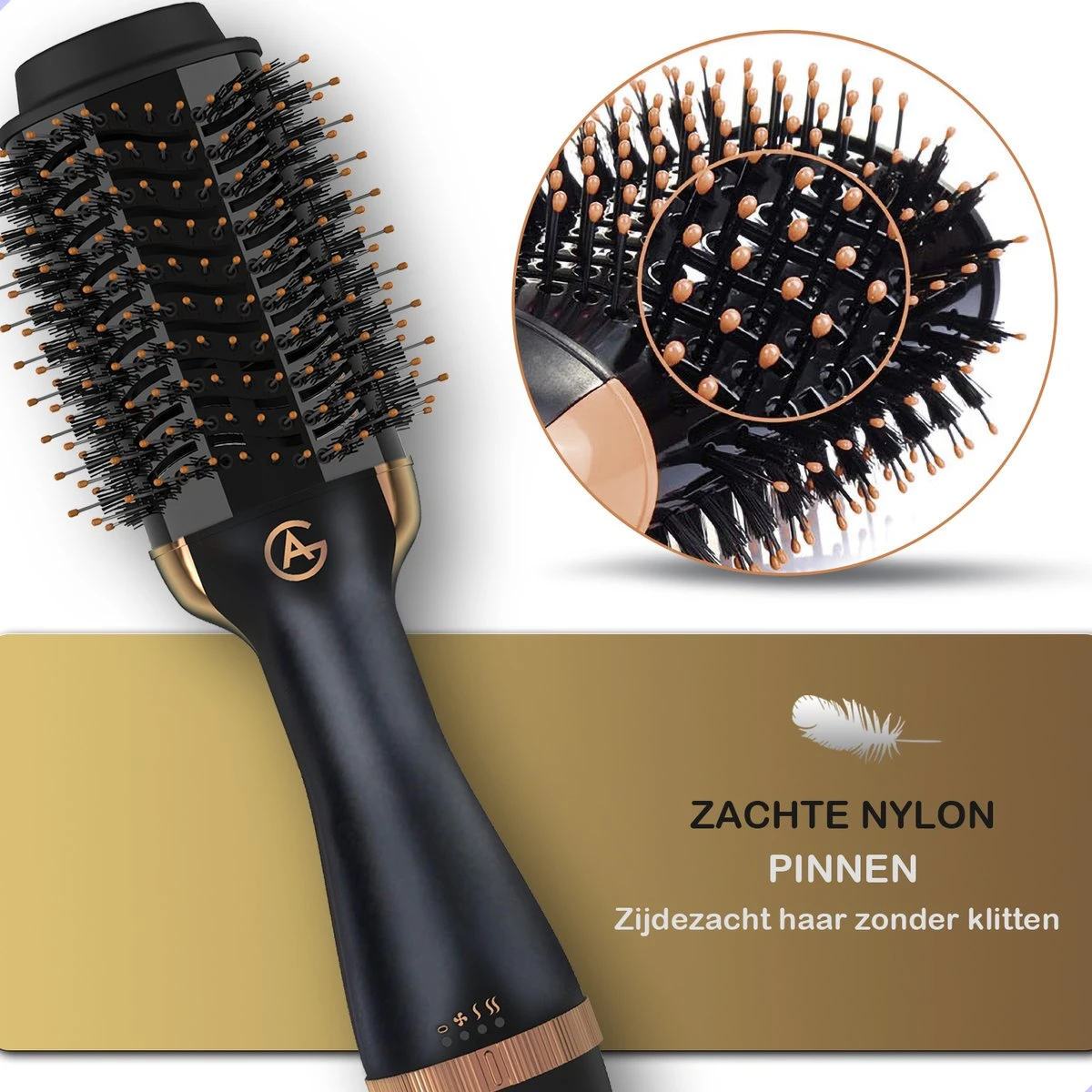 AG110 Luxe 3-in-1 Fohnborstel - Goud - Keramische Fohnborstels - Inclusief Travelbag, 12 Kleefrollen & 12 Haarclips - Ronde Borstel - 1000w - Krulborstel - Magic Brush - Lang/Kort/Stijl/Krullen Zwart 7 AG110 Luxe 3-in-1 Fohnborstel - Goud - Keramische Fohnborstels - Inclusief Travelbag, 12 Kleefrollen & 12 Haarclips - Ronde Borstel - 1000w - Krulborstel - Magic Brush - Lang/Kort/Stijl/Krullen Zwart - Afbeelding 5