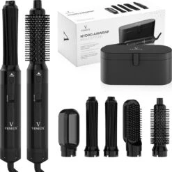 VENEUX® Airwrap Krultang - Krultangen - Föhnborstel - 5 In 1 Multi Styler - Zwart - TikTok -Inclusief Leren Opbergcase - Nieuwe Versie 2.5 Maart 2023 Edition