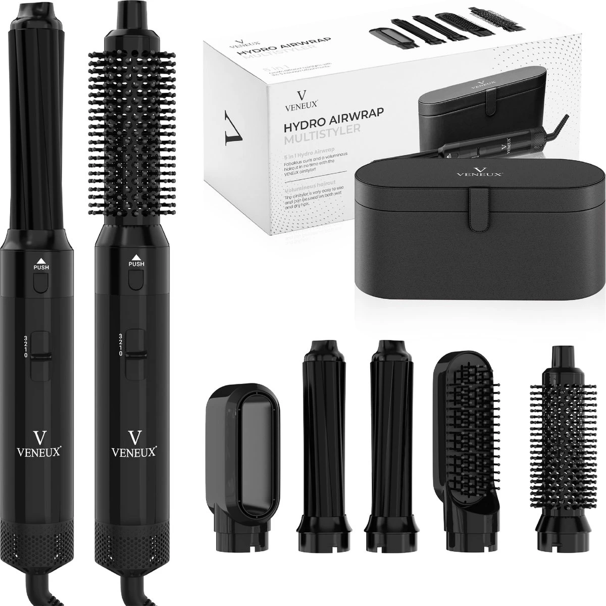 VENEUX® Airwrap Krultang - Krultangen - Föhnborstel - 5 In 1 Multi Styler - Zwart - TikTok -Inclusief Leren Opbergcase - Nieuwe Versie 2.5 Maart 2023 Edition