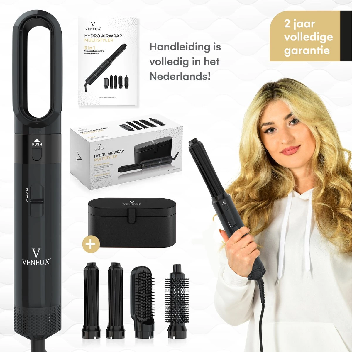 VENEUX® Airwrap Krultang - Krultangen - Föhnborstel - 5 In 1 Multi Styler - Zwart - TikTok -Inclusief Leren Opbergcase - Nieuwe Versie 2.5 Maart 2023 Edition - Afbeelding 8