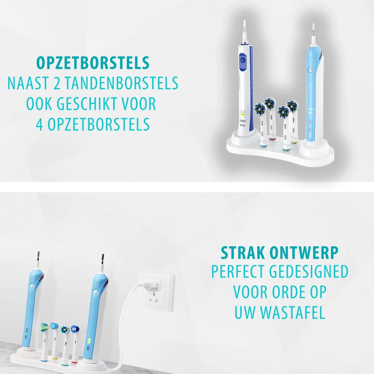 BukkitBow - Tandenborstel Houder - Houder Voor Oral B Tandenborstel - Houder Voor Tandenborstel En Opzetborstels - Inclusief Opbergunit Voor 4 Opzetborstels - Afbeelding 2