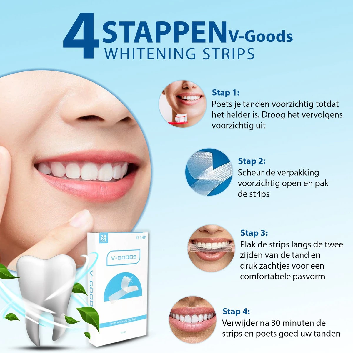 V-Goods Premium Whitening Strips - Tandenbleek Strips - Wittere Tanden - 28x Tandenbleek Strips DIRECT Resultaat - Tandenbleekset - Whitening - Tandenblekers 5 V-Goods Premium Whitening Strips - Tandenbleek Strips - Wittere Tanden - 28x Tandenbleek Strips DIRECT Resultaat - Tandenbleekset - Whitening - Tandenblekers - Afbeelding 3