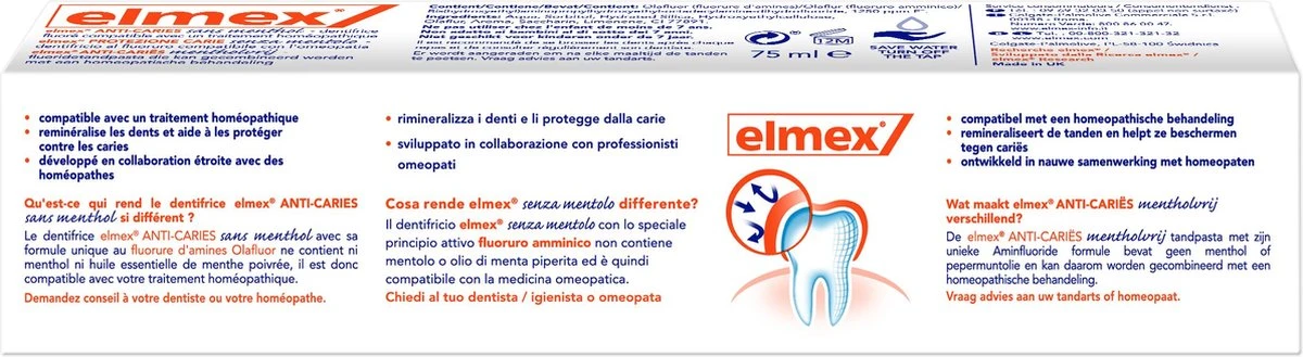 Elmex Anti Cariës Mentholvrij Tandpasta 4 X 75ml - Voordeelverpakking - Afbeelding 2