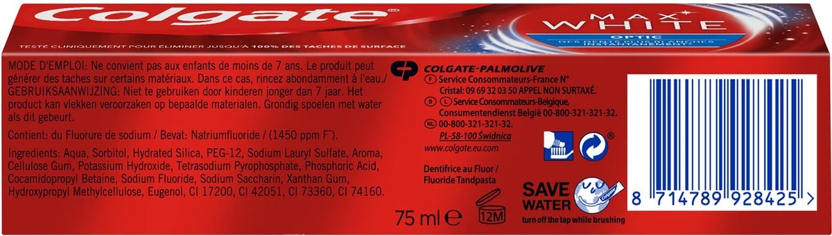 ColgateĀ® Colgate Max White One Optic Whitening Tandpasta - 4 X 75ml - Voordeelverpakking - Afbeelding 2