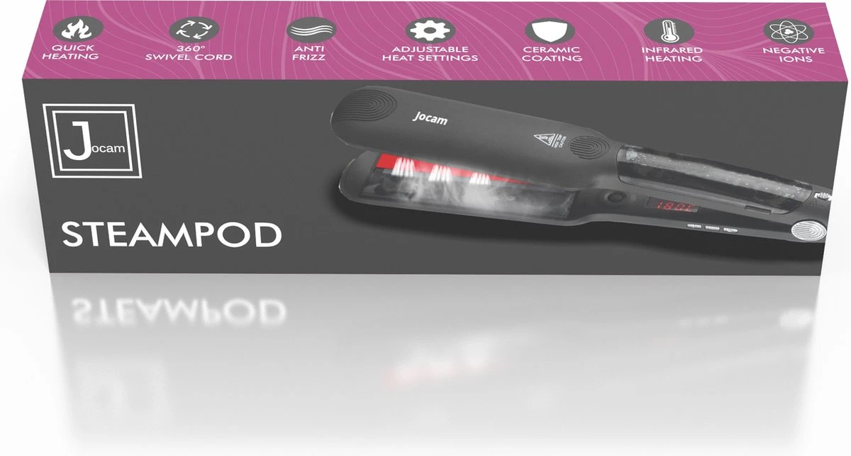 Jocam® Steampod - Professionele Stoom Stijltang - Krultang - Infrarood - Keramische Coating - Zwart - Afbeelding 7