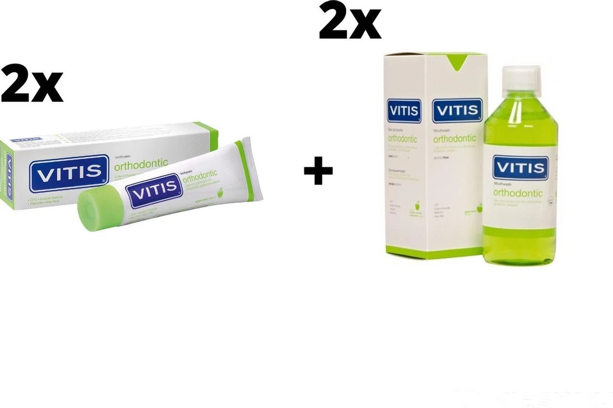 2x Vitis Orthodontic Mondspoelmiddel + 2x Vitis Orthodontic Tandpasta - Voordeelpakket