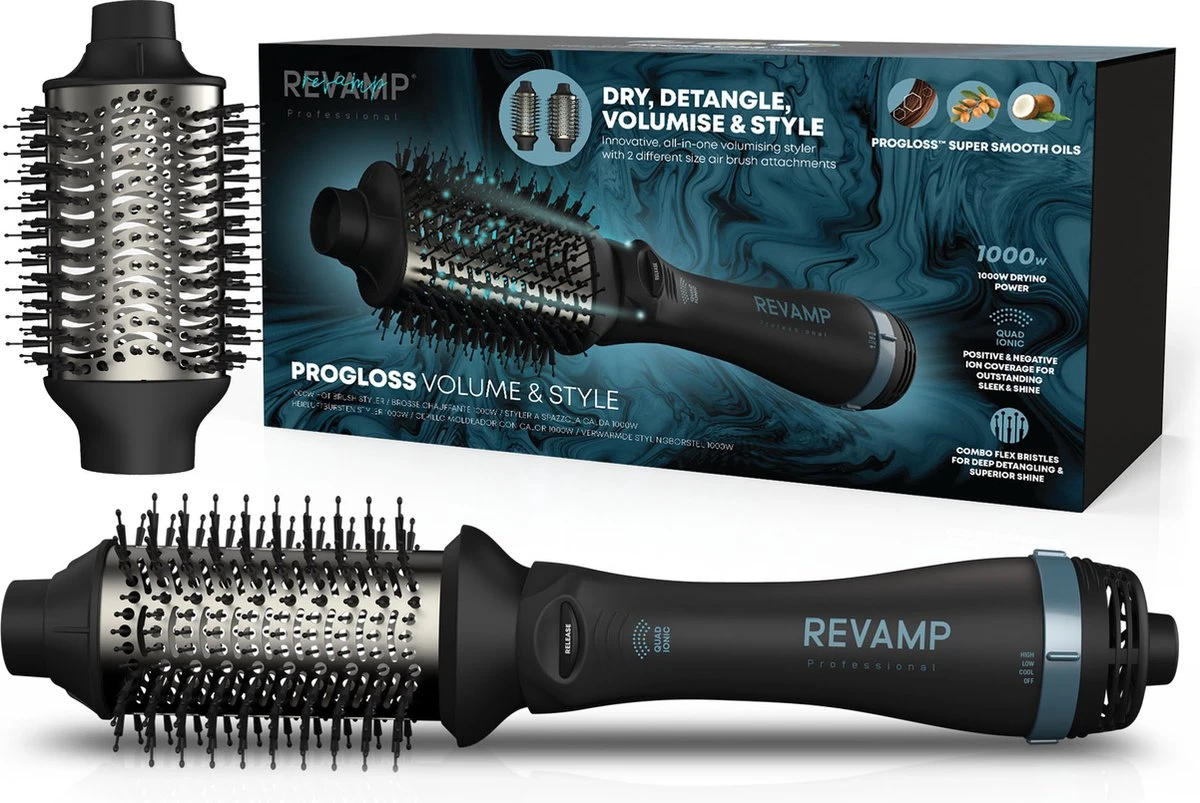 Revamp DR2500 Progloss Föhnborstel - 4 In 1 Stijlborstel - Voor Alle Haartypes - Inclusief 2 Opzetborstels - 1000 W - Afbeelding 7