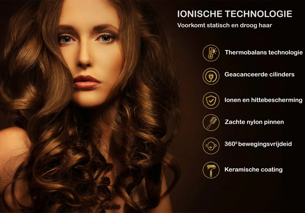 AG110 Luxe 3-in-1 Fohnborstel - Goud - Keramische Fohnborstels - Inclusief Travelbag, 12 Kleefrollen & 12 Haarclips - Ronde Borstel - 1000w - Krulborstel - Magic Brush - Lang/Kort/Stijl/Krullen Zwart 9 AG110 Luxe 3-in-1 Fohnborstel - Goud - Keramische Fohnborstels - Inclusief Travelbag, 12 Kleefrollen & 12 Haarclips - Ronde Borstel - 1000w - Krulborstel - Magic Brush - Lang/Kort/Stijl/Krullen Zwart - Afbeelding 7