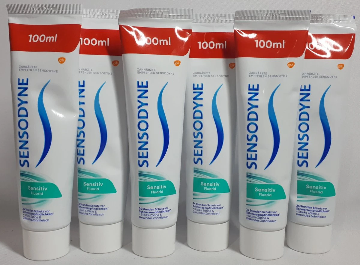 Sensodyne - Sensitiv Fluorid - Tandpasta Voor Gevoelige Tanden - Frisse Smaak - Mondverzorging - Let Op! Grote Tubes - Voordeel Set 6 X 100ml