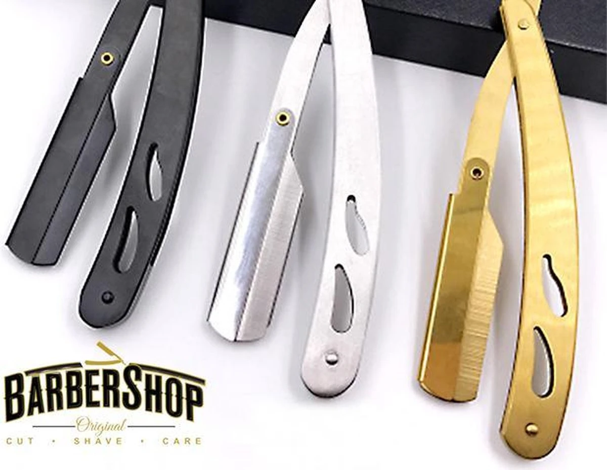 Merkloos Barberboy Shavette Razor Zilver - Klassiek Open Barbiersmes - Sheren Als Bij De Kapper! Open Straight Edge Klapmes – Scheermes – Razor – Cutthroat Van RVS Roestvrij Staal. Inclusief 10 Vervangbare Double Edge Scheermesjes! - Klapmes - Barbiersmes - Afbeelding 2
