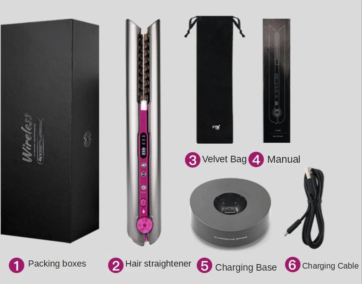 VENEUX® - Draadloze 2 In 1 Krultang En Stijltang - Grijs / Roze - Tiktok - Afbeelding 15