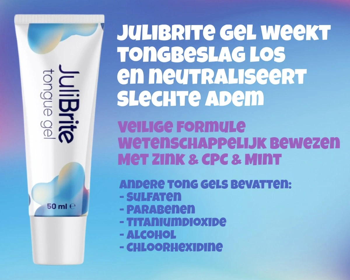 JuliBrite® Tong Gel (50ML) & Tongschraper - Reinigt Witte Tong Aanslag - Tegen Slechte Adem - Met Zink & CPC - Tongreiniger Set - Halitose & Beslagen Tong - Afbeelding 4