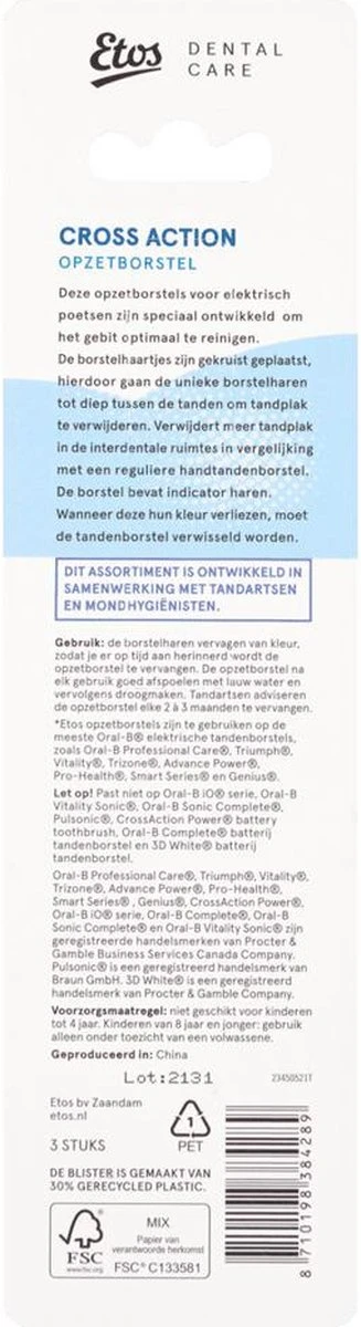 Etos Opzetborstel Cross Action - 3 Stuks - Met Wisselindicator - Geschikt Voor De Meeste Oral-B® Systemen* - Afbeelding 5