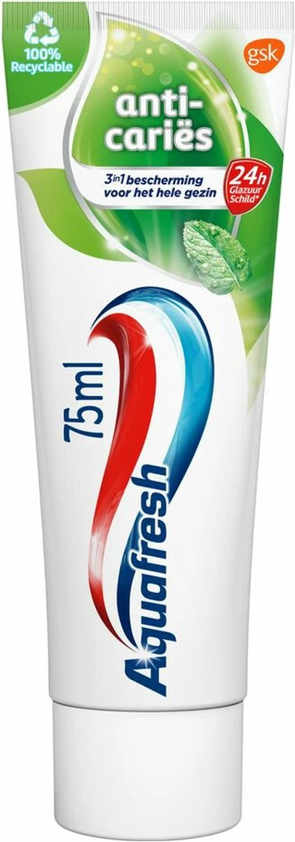 Aquafresh Anti Cariës Tandpasta Voor Gezonde Tanden, Voordeelverpakking 12- Pack, Recyclebare Plastic Tube En Dop 4 Aquafresh Anti Cariës Tandpasta Voor Gezonde Tanden, Voordeelverpakking 12- Pack, Recyclebare Plastic Tube En Dop - Afbeelding 2
