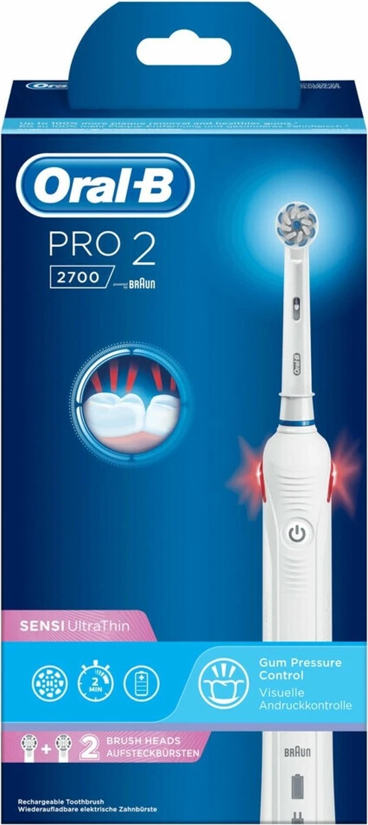 Oral B Oral-B Pro 2 2700 - Sensi Ultra Thin - Elektrische Tandenborstel - Wit 15 Oral B Oral-B Pro 2 2700 - Sensi Ultra Thin - Elektrische Tandenborstel - Wit - Afbeelding 13
