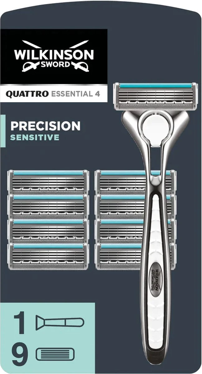 Wilkinson Sword Quattro Titanium Sensitive Scheerapparaat + 9 Scheermessen 5 Wilkinson Sword Quattro Titanium Sensitive Scheerapparaat + 9 Scheermessen - Afbeelding 3