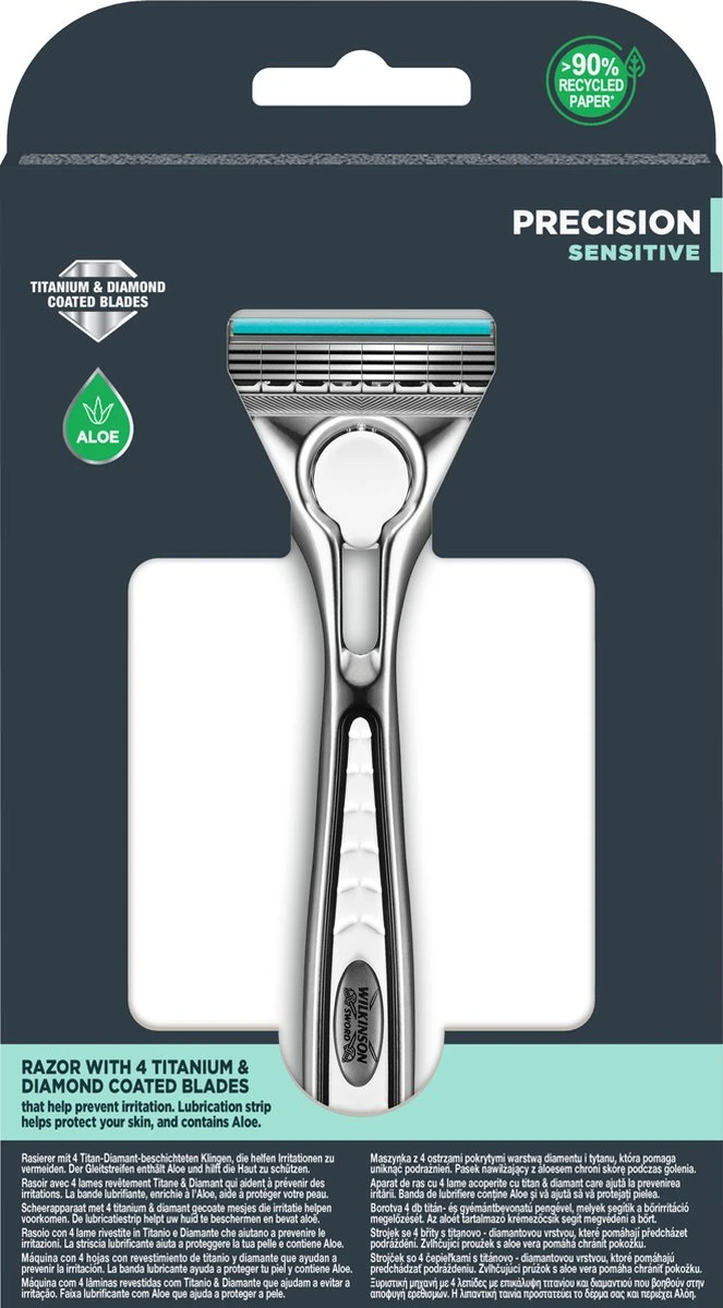 Wilkinson Sword Quattro Titanium Sensitive Scheerapparaat + 9 Scheermessen 4 Wilkinson Sword Quattro Titanium Sensitive Scheerapparaat + 9 Scheermessen - Afbeelding 2