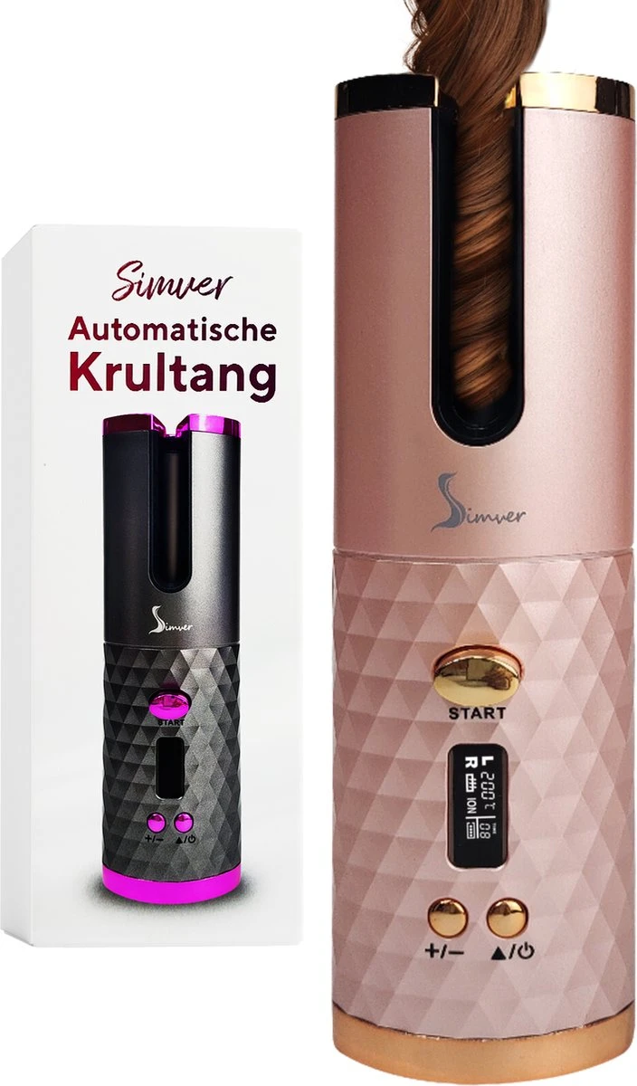 Simver Automatische Krultang Versie 2.0 (dec 2022) - Verbeterde Batterij - Draadloos - Krultangen -USB Oplaadbaar - LCD Display - Keramische Krulijzer - Roze - Cadeautip - Kerstcadeau 3 Simver Automatische Krultang Versie 2.0 (dec 2022) - Verbeterde Batterij - Draadloos - Krultangen -USB Oplaadbaar - LCD Display - Keramische Krulijzer - Roze - Cadeautip - Kerstcadeau