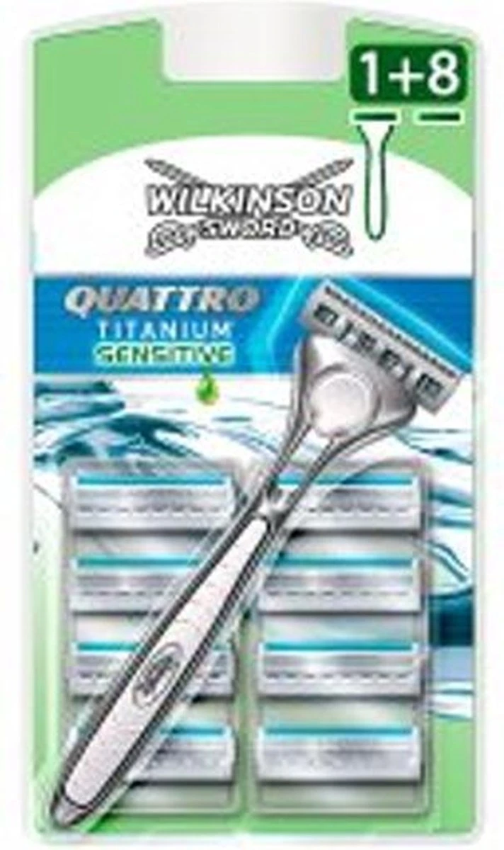 Wilkinson Sword Quattro Titanium Sensitive Scheerapparaat + 9 Scheermessen 8 Wilkinson Sword Quattro Titanium Sensitive Scheerapparaat + 9 Scheermessen - Afbeelding 6