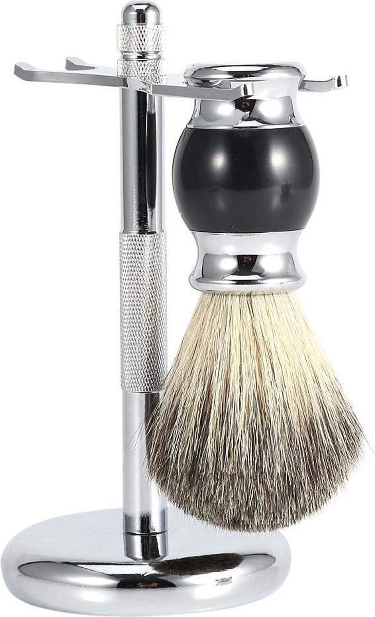 Complete Scheerset - Vaderdag Cadeau - RVS Scheerkom - Scheerkwast - Scheermeshouder - Badkamer Set - Scheerspullen - Afbeelding 6
