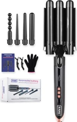 Keramische Krultang Met Opzetstukken Wafeltang Waver Golvenkrultang - Curling Iron - 9 Tot 32mm - Meerdere Kleuren - RAVEG