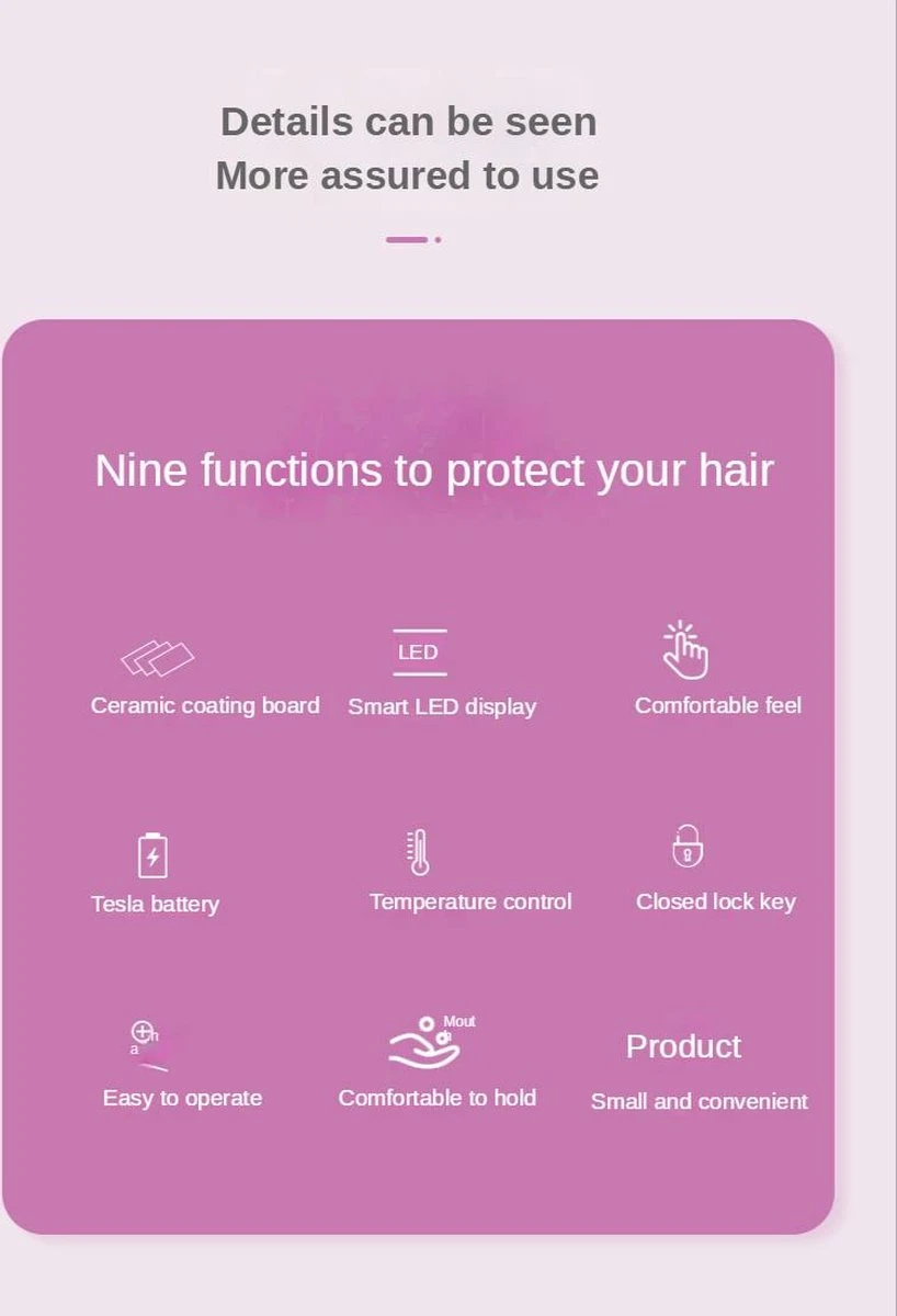 VENEUX® - Draadloze 2 In 1 Krultang En Stijltang - Grijs / Roze - Tiktok - Afbeelding 6